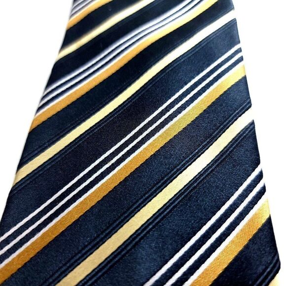 Geoffrey Beene Black Gold Striped Woven Silk Tie - Picture 2 of 6